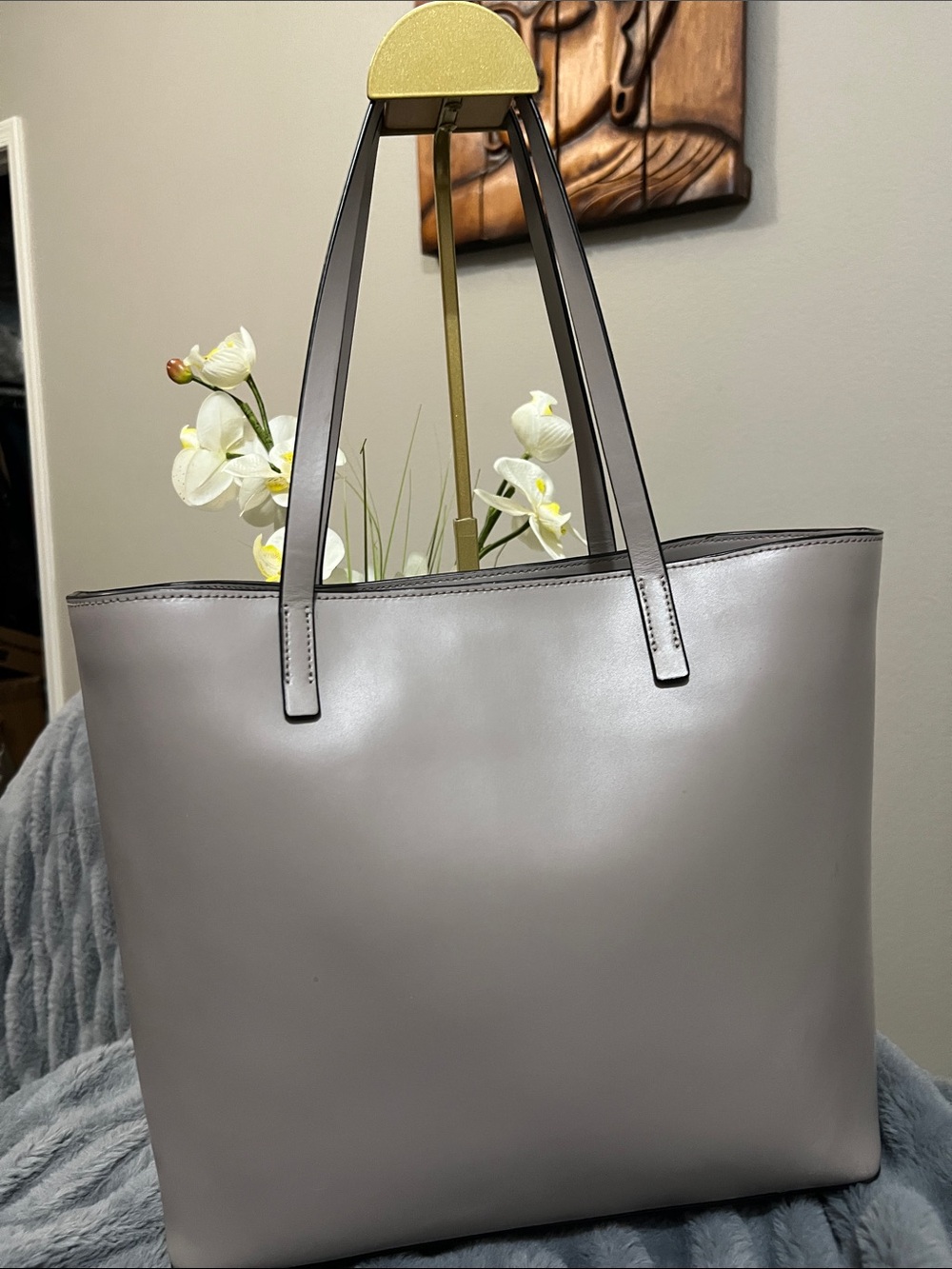 Kate Spade Owl Star Bright Little Len Gray Leather Tote EUC retail $398 - Picture 5 of 10